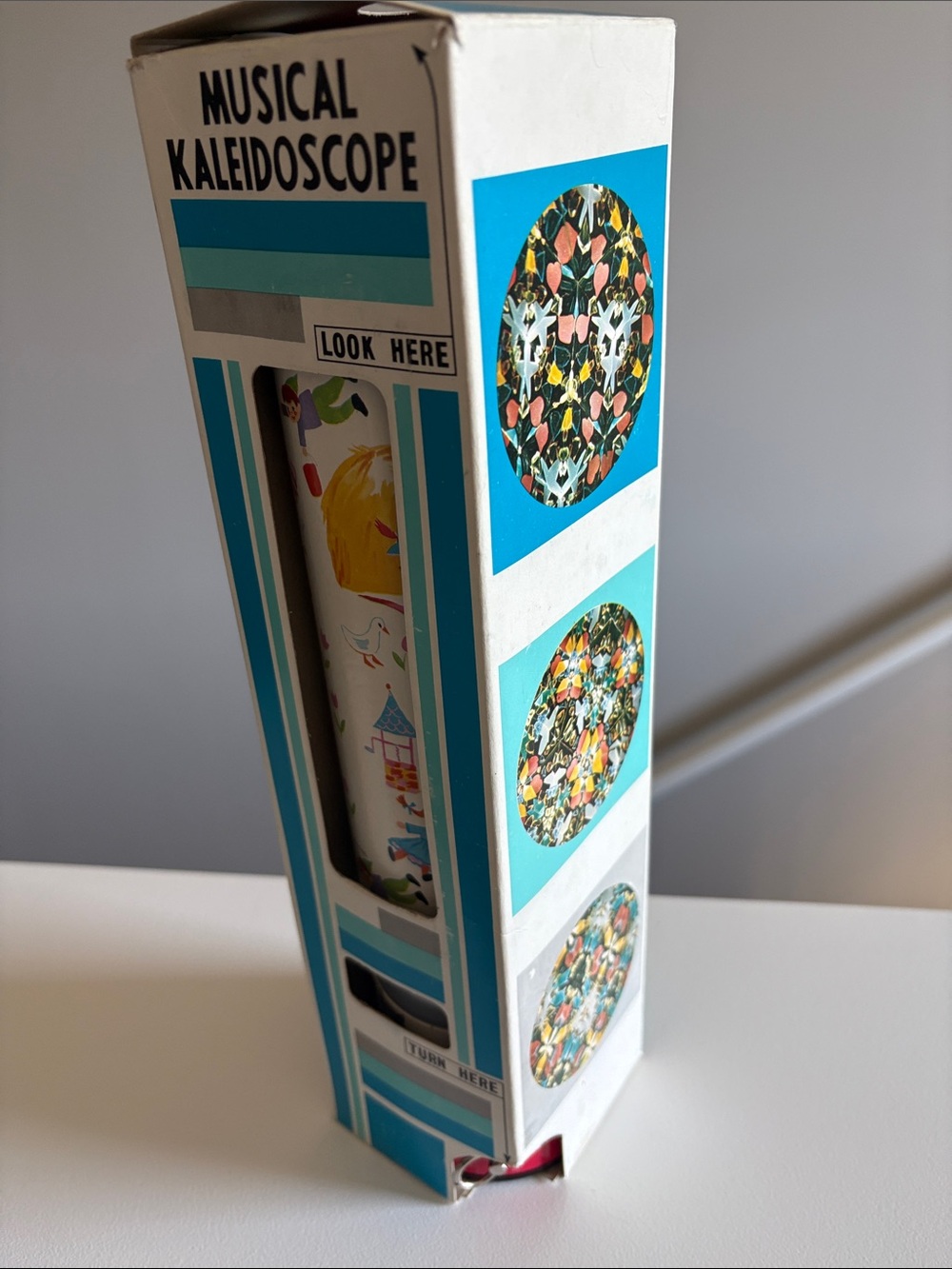 Vintage Musical Kaleidoscope Kids Toy - White and Blue
